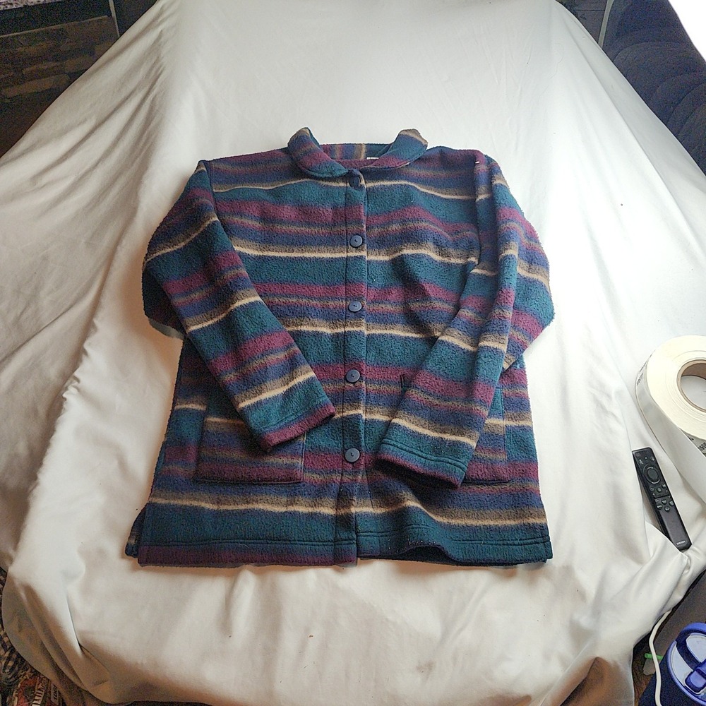 Open Trails Fleece Button-Front Jacket Striped Women's Size Small